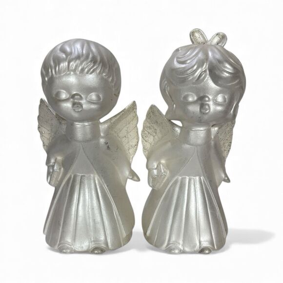 Vintage Kissing Angels Pearlescent Shimmer White 7” Elegant Cottage Granny - Picture 3 of 10